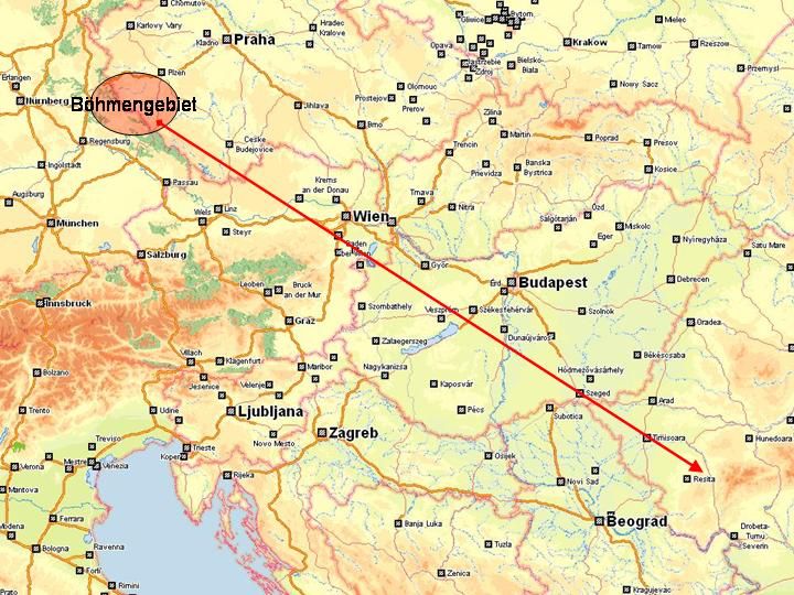 Historische Karte der deutschen Kolonisierung im Banater Bergland